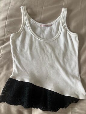 Valentino White Ribbed Tank with Pink Logo Tag